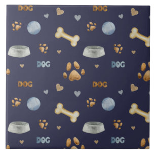 Dog Paw Prints and Bones Cute Tile