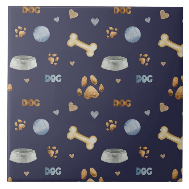 Dog Paw Prints and Bones Cute Tile (Front)