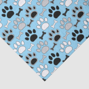 Dog Paw Prints and Bones Pattern Blue Tissue Paper
