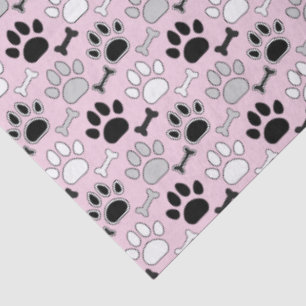Dog Paw Prints and Bones Pattern Pink Tissue Paper
