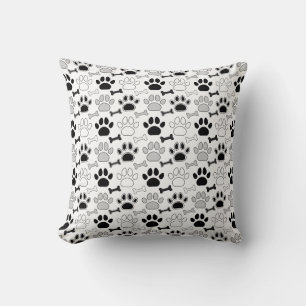 Dog Paw Prints and Bones Pattern Throw Pillow