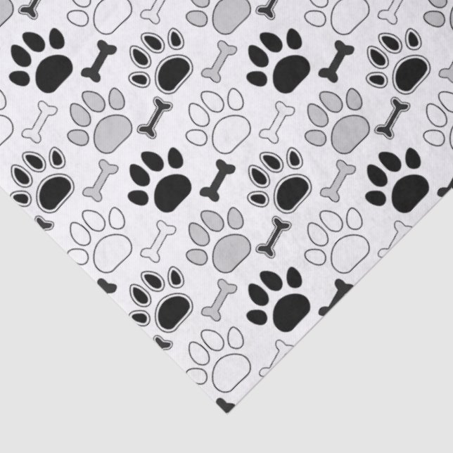 Dog Paw Prints and Bones Pattern Tissue Paper (Detail)