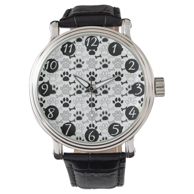 Dog Paw Prints and Bones Pattern Watch (Front)