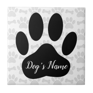 Dog Paw Prints And Bones With Custom Name Tile