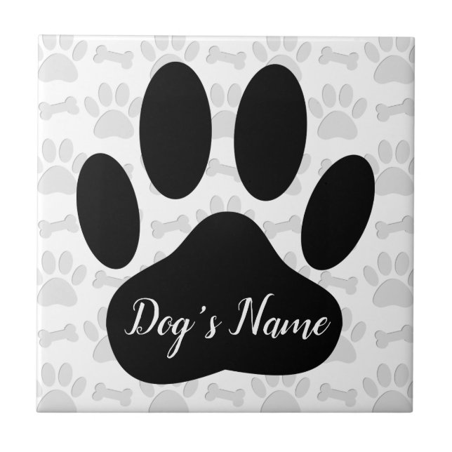 Dog Paw Prints And Bones With Custom Name Tile (Front)