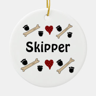 Dog Paw Prints and Bones with Name Ceramic Ornament
