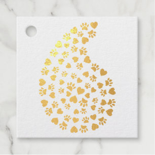 Dog Paw Prints And Hearts Paisley Pattern Favour Tags