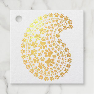 Dog Paw Prints And Hearts Paisley Pattern Favour Tags