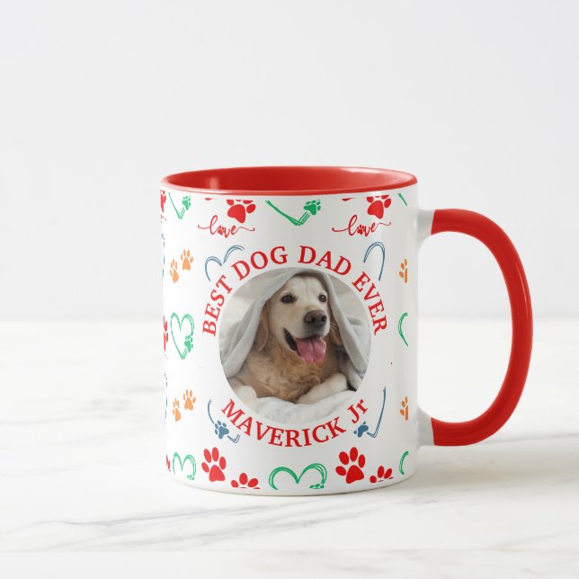 DOG PAW PRINTS and LOVE HEARTS Personalized Photo Mug (Right)