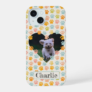 Dog paw prints and photo iPhone 15 case