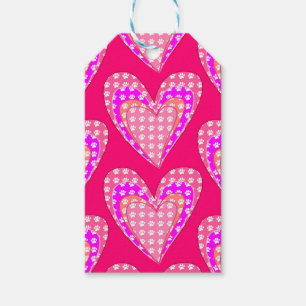 Dog Paw Prints And Pink Hearts Pattern Gift Tags