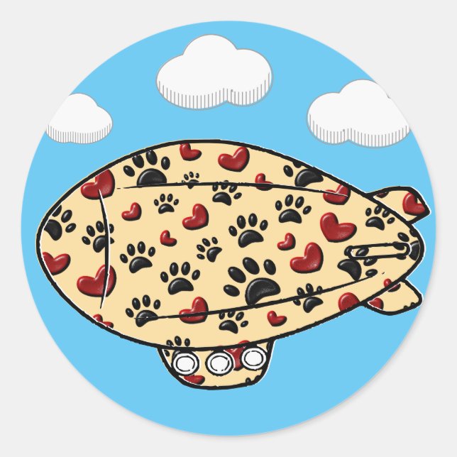 Dog Paw Prints And Red Hearts Custom Blimp Classic Round Sticker (Front)