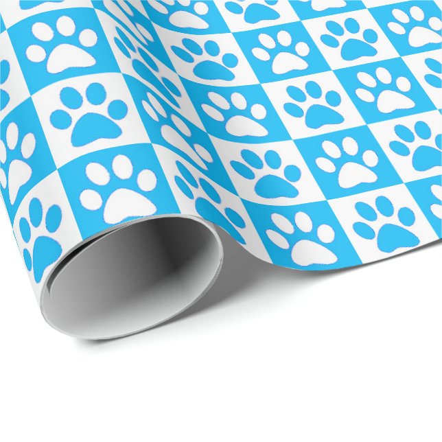Dog Paw Prints aqua and white Wrapping Paper (Roll Corner)