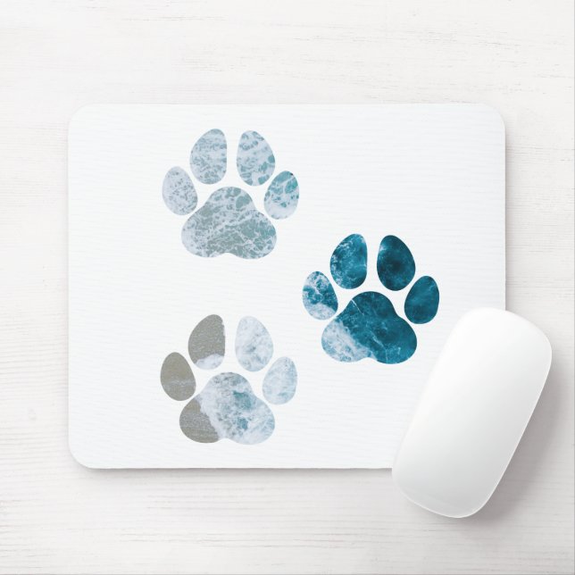 Dog Paw Prints - Beach Waves and Sand Beach Mouse Pad (With Mouse)