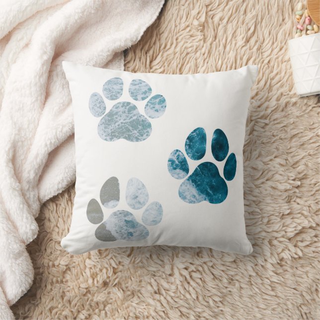 Dog Paw Prints - Beach Waves and Sand Beach Throw Pillow (Blanket)