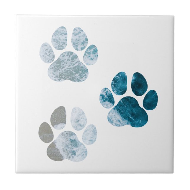Dog Paw Prints - Beach Waves and Sand Beach Tile (Front)
