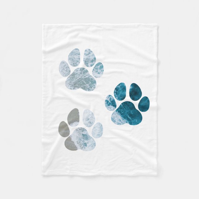 Dog Paw Prints - Beach Waves and Sand Fleece Blanket (Front)