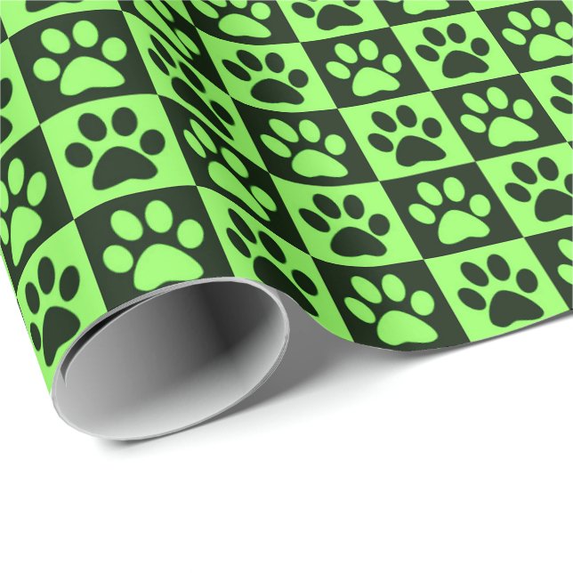 Dog Paw Prints black and green Wrapping Paper (Roll Corner)