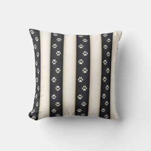 Dog Paw Prints Black & Antique White Pet Lover's Throw Pillow