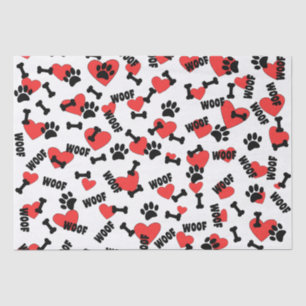 Dog Paw Prints Bones Heart And Woofs Pattern Tissue Paper
