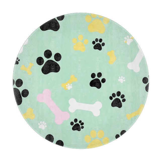 Dog Paw Prints Bones Pattern Cutting Board (Front)