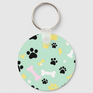 Dog Paw Prints Bones Pattern Keychain