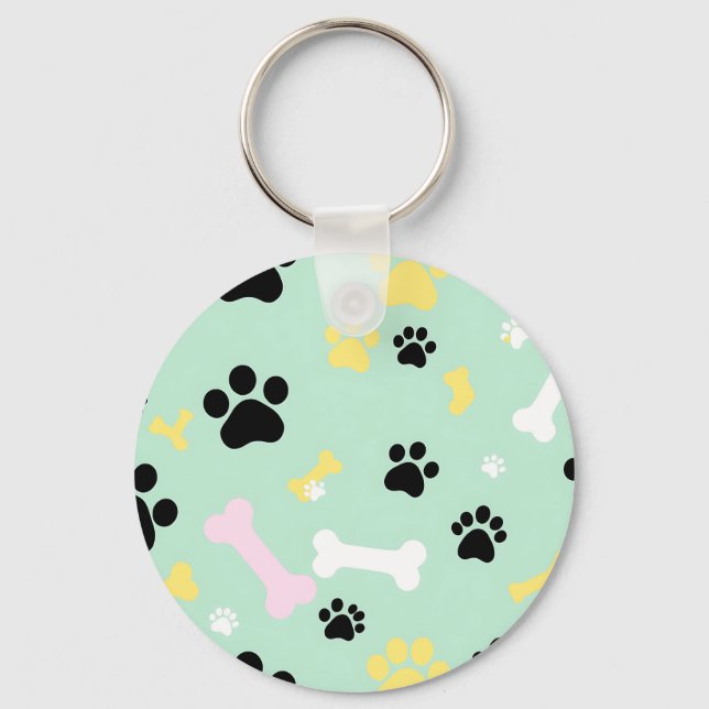 Dog Paw Prints Bones Pattern Keychain (Front)
