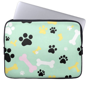 Dog Paw Prints Bones Pattern Laptop Sleeve