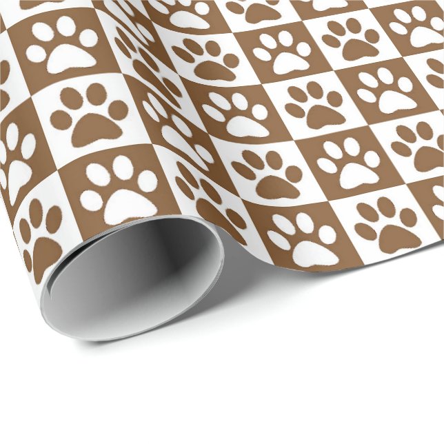 Dog Paw Prints brown and white Wrapping Paper (Roll Corner)