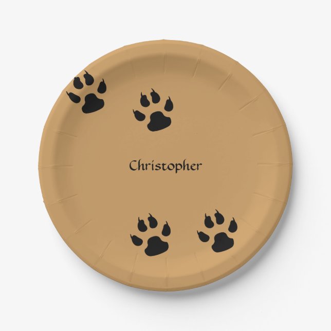 Dog Paw Prints (change background) Paper Plate (Front)