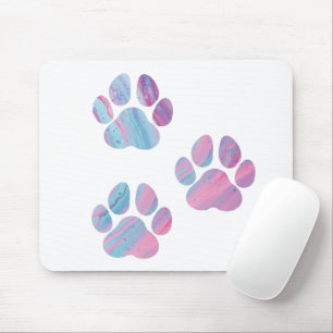Dog Paw Prints - Colorful Paint Swirls Mouse Pad