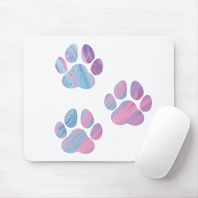 Dog Paw Prints - Colorful Paint Swirls Mouse Pad (With Mouse)
