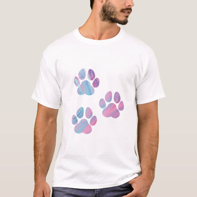 Dog Paw Prints - Colourful Paint Swirls T-Shirt (Front)
