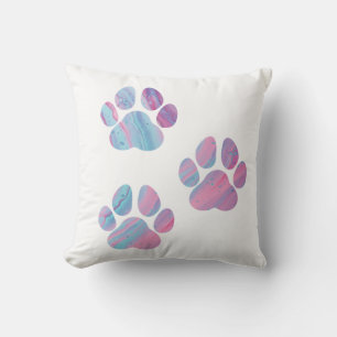 Dog Paw Prints - Colourful Paint Swirls Throw Pillow