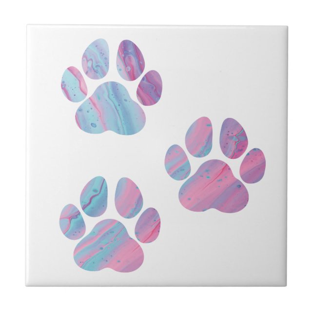 Dog Paw Prints - Colourful Paint Swirls Tile (Front)