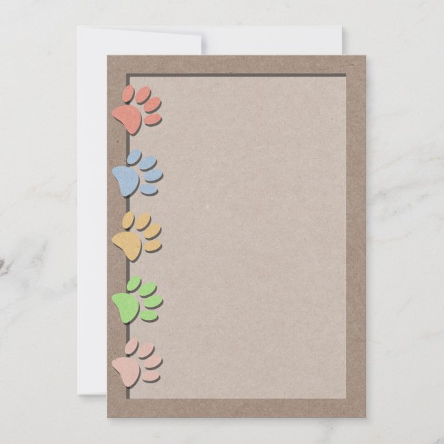 Dog Paw Prints Faux Kraft Paper Texture Announcement (Front)