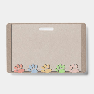 Dog Paw Prints Faux Kraft Paper Texture  Magnet Badge