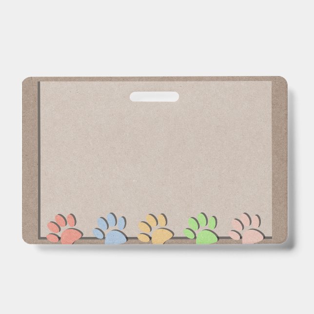 Dog Paw Prints Faux Kraft Paper Texture  Magnet Badge (Front)