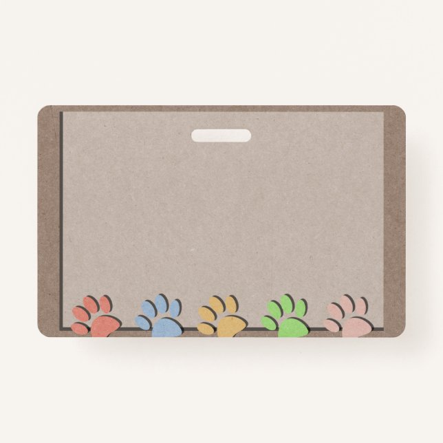 Dog Paw Prints Faux Kraft Paper Texture  Magnet Badge (Front)