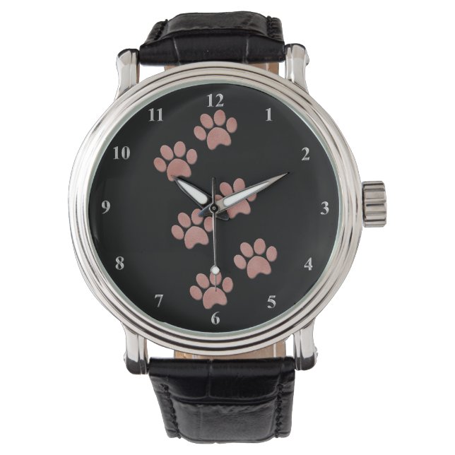 Dog Paw Prints for Animal Lovers Rose Gold Pink Watch (Front)