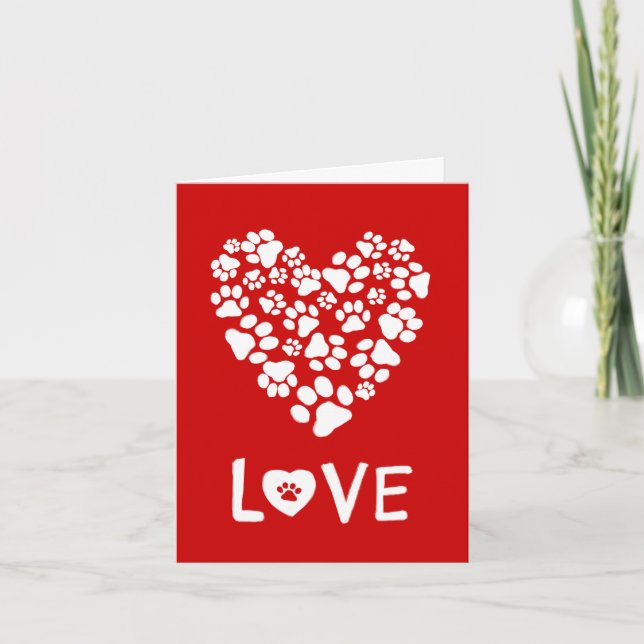 Dog Paw Prints Heart Valentine's Day Love Card (Front)