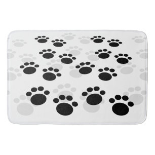 Dog Paw Prints In Black and Grey Pattern Bath Mat