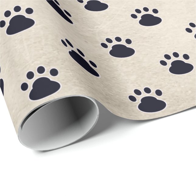 Dog Paw Prints On Beige Background Wrapping Paper (Roll Corner)