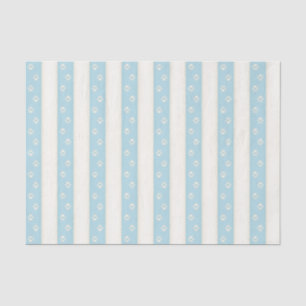 Dog Paw Prints on Pale Blue & Antique White Stripe Tissue Paper