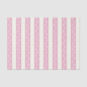 Dog Paw Prints on Pink & White Stripes Pretty Tissue Paper