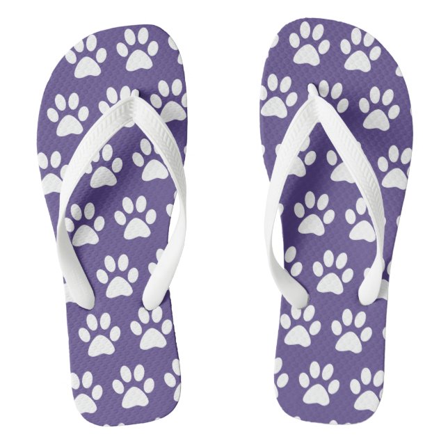 Dog Paw Prints On Purple Flip Flops (Footbed)
