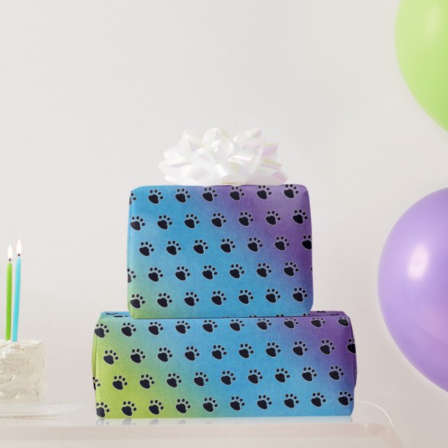 Dog Paw Prints On Rainbow Wrapping Paper (Party Gifts)