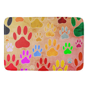 Dog Paw Prints On Vintage Background Bath Mat