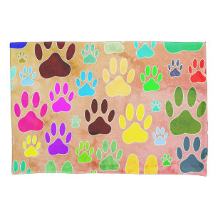 Dog Paw Prints On Vintage Background Pillowcase