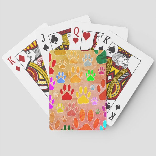 Dog Paw Prints On Vintage Background Playing Cards (Back)